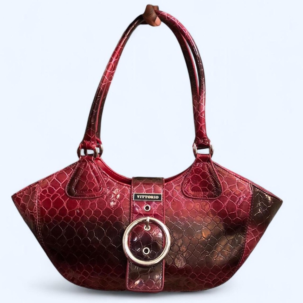 Vintage Y2K Croc Leather Whimsygoth Red Black Ombre Hobo Shoulder Hand Bag Purse